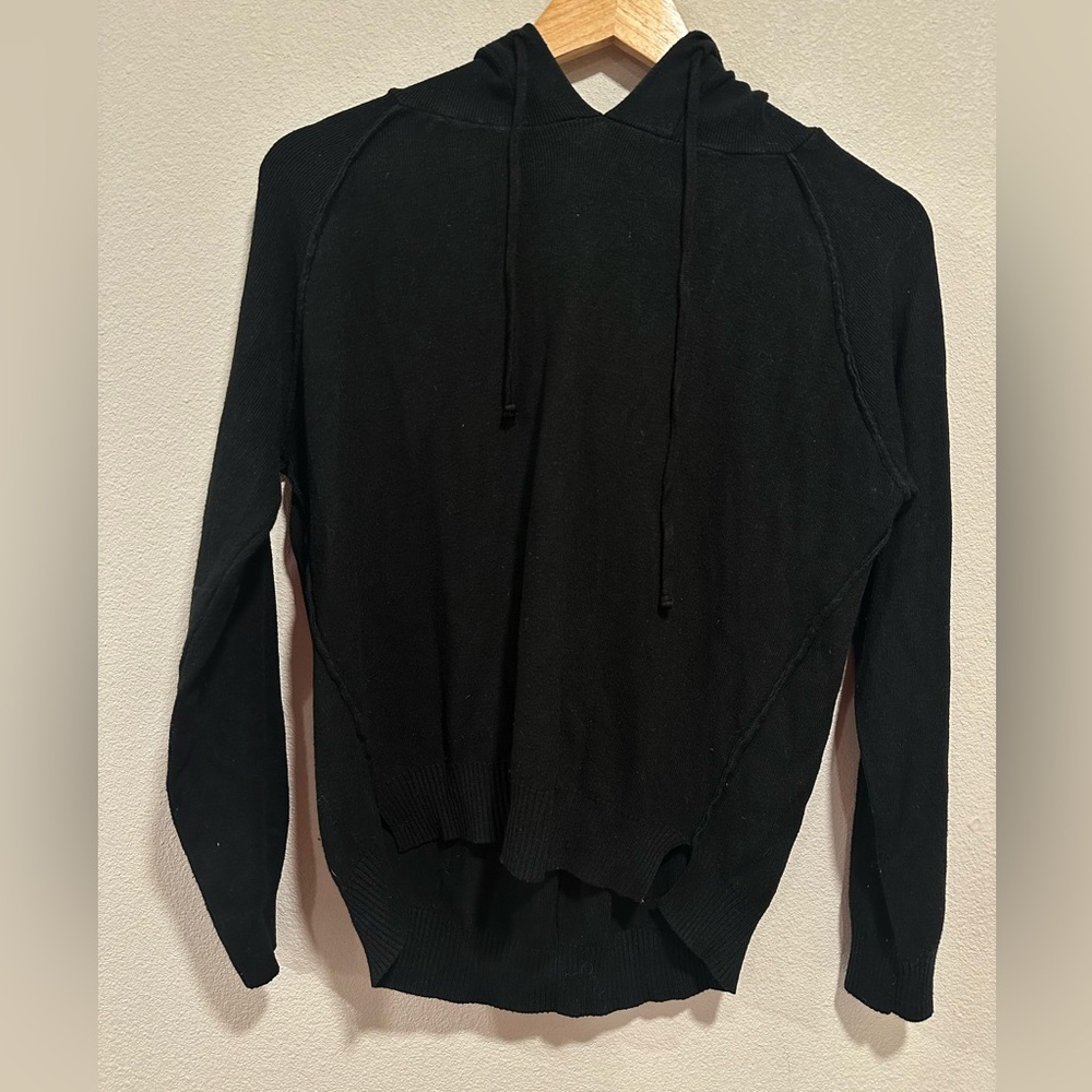 Black Hooded Viscose Raglan Sweater